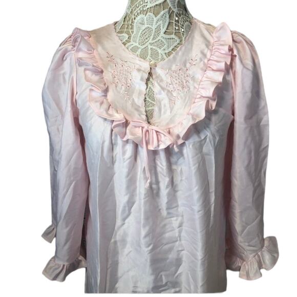 American Vintage ELISSIA nightgown with ruffles & embroidery in pink size small - Picture 3 of 12